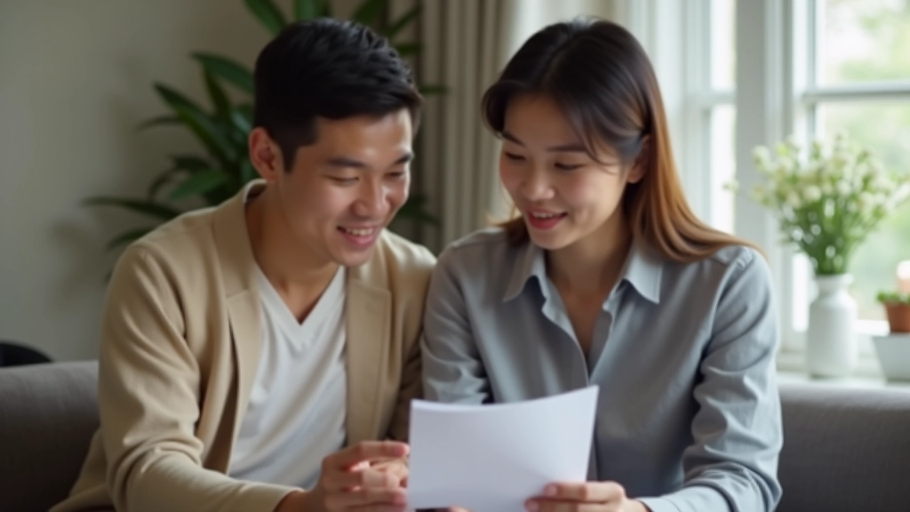 Two people reviewing a bill together, pointing at amounts and discussing payment responsibilities