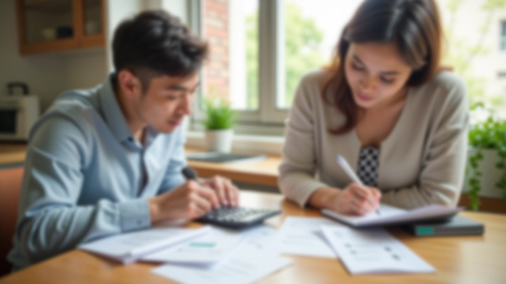 Couple calculating and dividing household expenses based on their different income levels