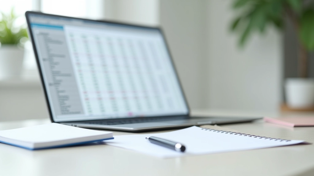 Laptop screen showing spreadsheet with savings progress tracker, columns for months and savings amounts, visual progress bar